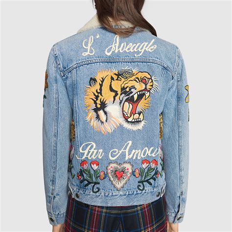 gucci bee denim jacket|gucci denim jacket women.